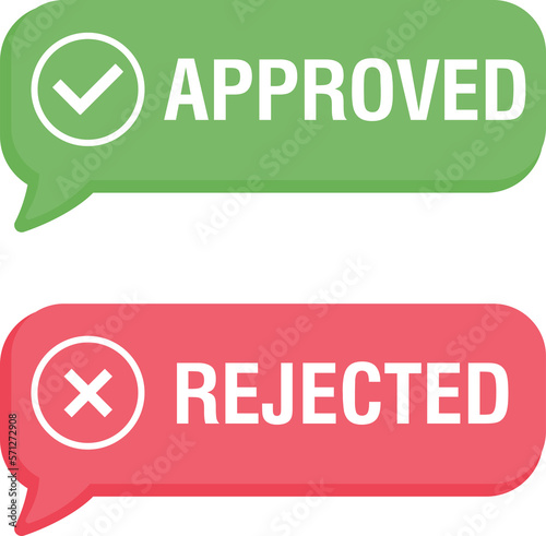 Approved and rejected stickers, check or cross mark sign. Flat illustration