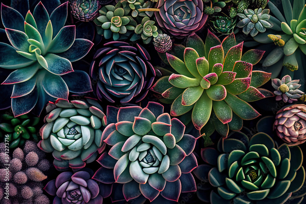 Succulent plants as background, top view. Generative illustration for banner design Succulent plants as background, top view. Generative illustration for banner design