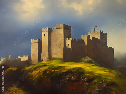 European historical stone castle oil painting