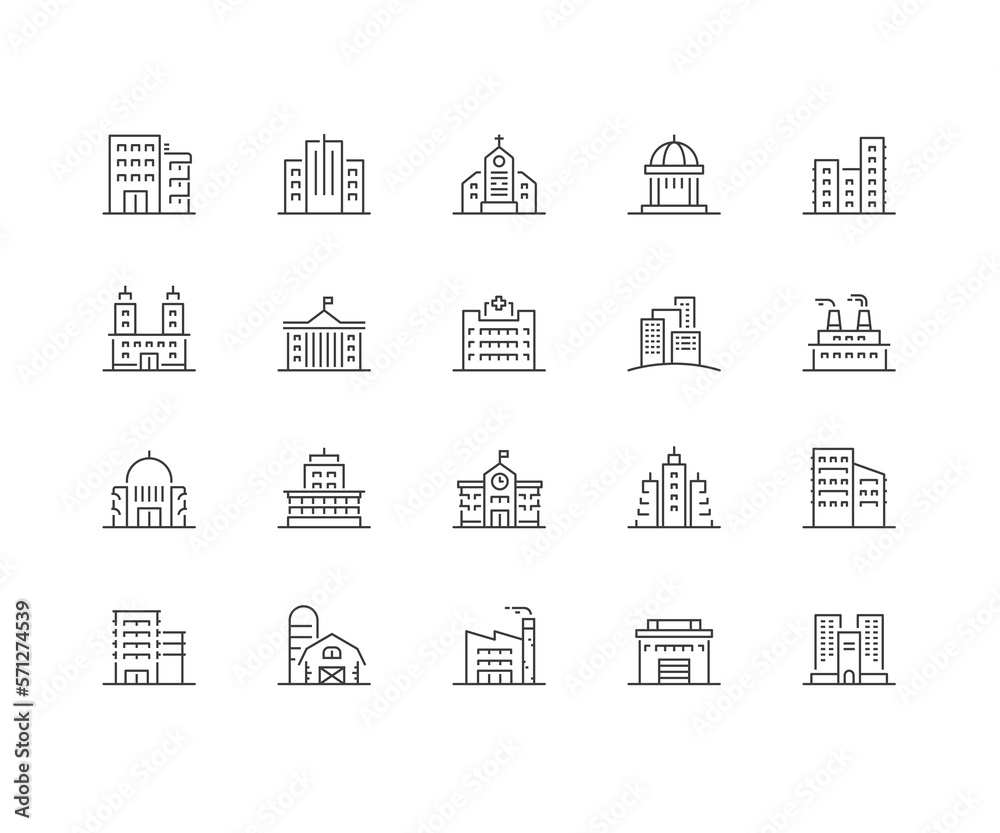 Building and Real Estate line icons.