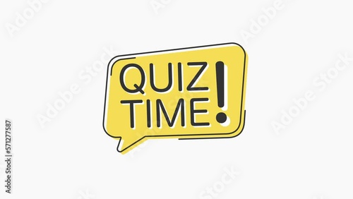 Yellow speech bubble icon with text quiz time isolated on white background. Megaphone with speech bubble and text quiz time on flat design. 4K video motion graphic