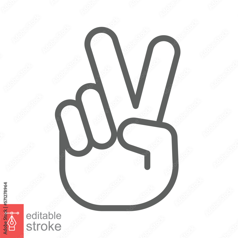 Hand gesture V sign for victory or peace line icon. Simple outline style for apps and websites. Vector illustration on white background. Editable stroke EPS 10. Hand gesture V sign for victory or peace line icon. Simple outline style for apps and websites. Vector illustration on white background. Editable stroke EPS 10.