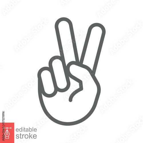 Hand gesture V sign for victory or peace line icon. Simple outline style for apps and websites. Vector illustration on white background. Editable stroke EPS 10.