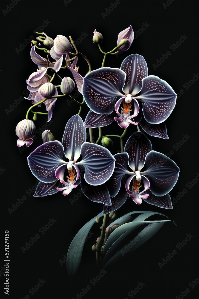 Orchid flower on black, Generative AI Orchid flower on black, Generative AI