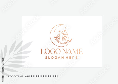 Floral logo design with Moon and Crystal