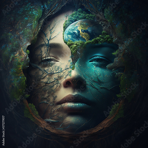 Fototapeta Naklejka Na Ścianę i Meble -  girl symbolizing the planet earth
