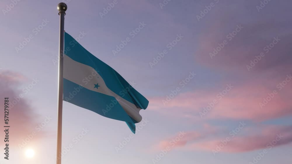 Animation National Flag Being Raised at Sun Rise  -Honduras