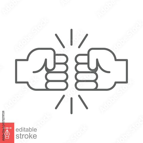 Fist bump line icon. Bro fist bump or power five pound outline style for apps and websites. Hand brother respect  impact  and handshake. Vector illustration on white background. Editable stroke EPS 10