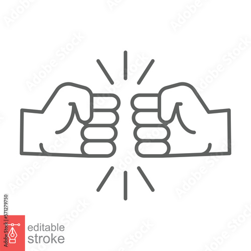 Fist bump line icon. Bro fist bump or power five pound outline style for apps and websites. Hand brother respect, impact, and handshake. Vector illustration on white background. Editable stroke EPS 10