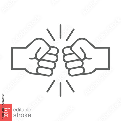 Fist bump line icon. Bro fist bump or power five pound outline style for apps and websites. Hand brother respect, impact, and handshake. Vector illustration on white background. Editable stroke EPS 10