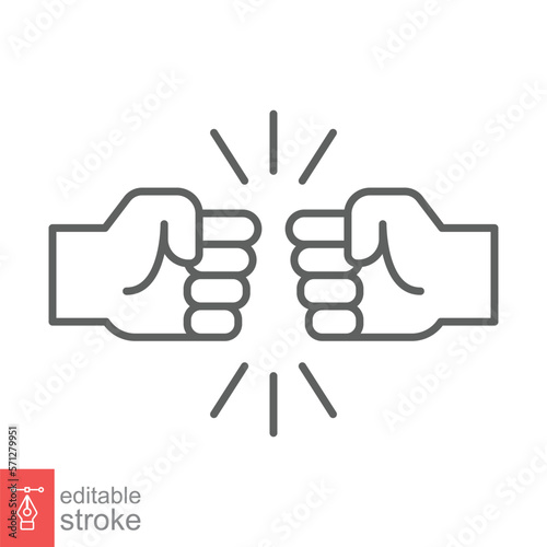 Fist bump line icon. Bro fist bump or power five pound outline style for apps and websites. Hand brother respect  impact  and handshake. Vector illustration on white background. Editable stroke EPS 10