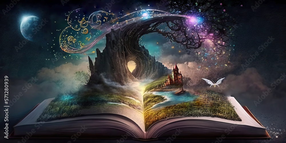 Fototapeta premium A fantasy storybook coming to live, Generative AI