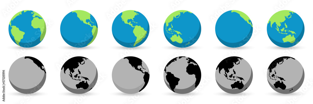 Set of planet earth in a flat design. Globe icon collection