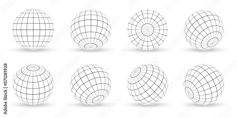 Abstract globe sphere collection. Line globe planet with shadow Abstract globe sphere collection. Line globe planet with shadow