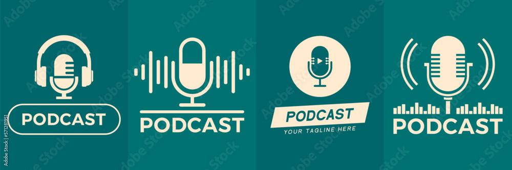Podcast logo collection. Set of different podcast icons Podcast logo collection. Set of different podcast icons