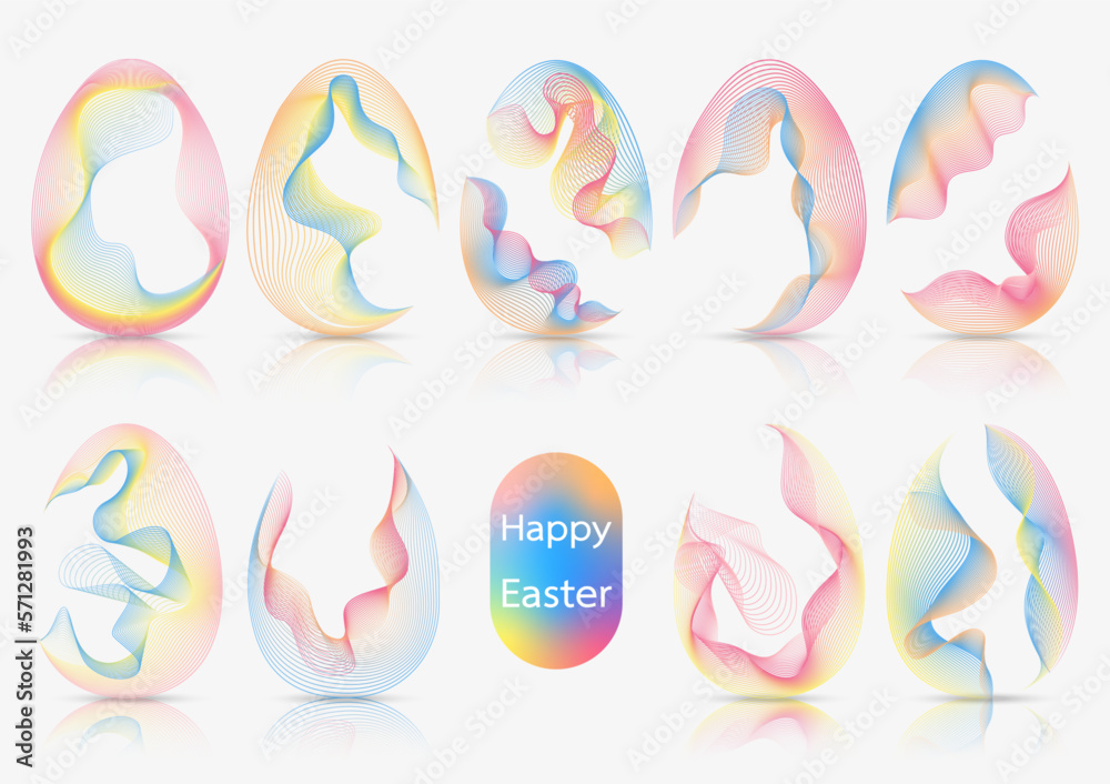 Wave effect set, Easter egg shape. Vector illustration