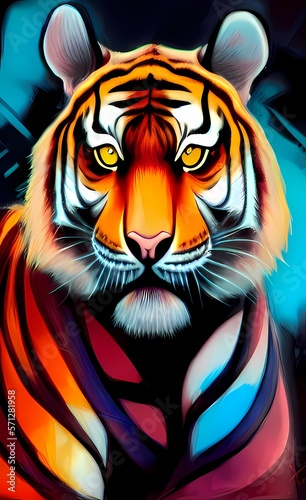 Animal avatar: tiger portrait close-up. AI-generated digital illustration.