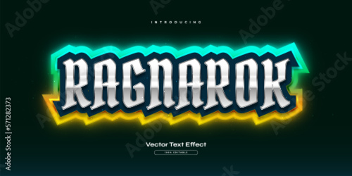Tablou pe pânză Ragnarok Text with Game Style and Glowing Neon Effect