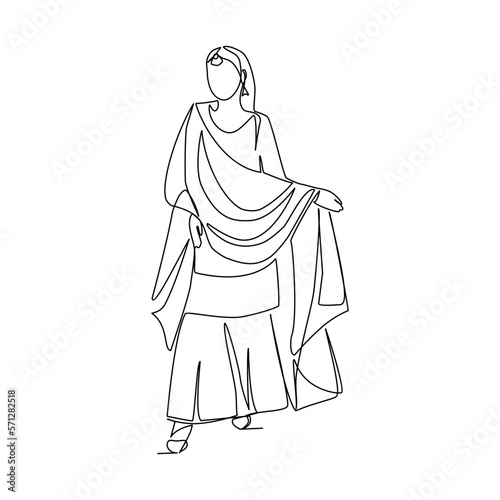 Indian woman vector illusration drawn in line art style