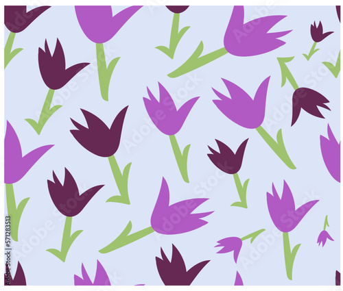 Tulips seamless background design. Floral art in pink and mauve colour. book cover, wallpaper or Fabric and textile material pattern. Cool summer collection. 