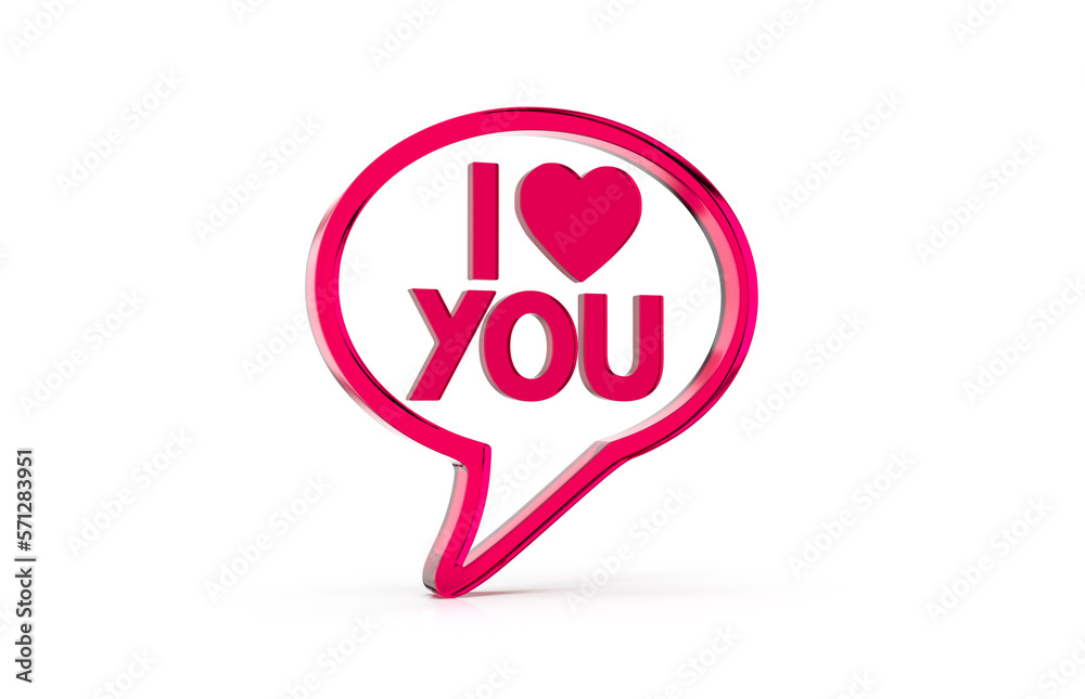 3d render of speech bubble with phrase I Love You with a heart on white background 3d render of speech bubble with phrase I Love You with a heart on white background