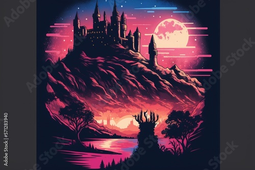Obraz na plátně Hogwarts castle party poster landscape digital art