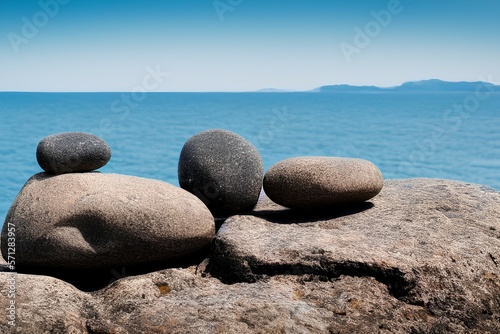 A couple of Stones with the Sea in the Background - generative ai 