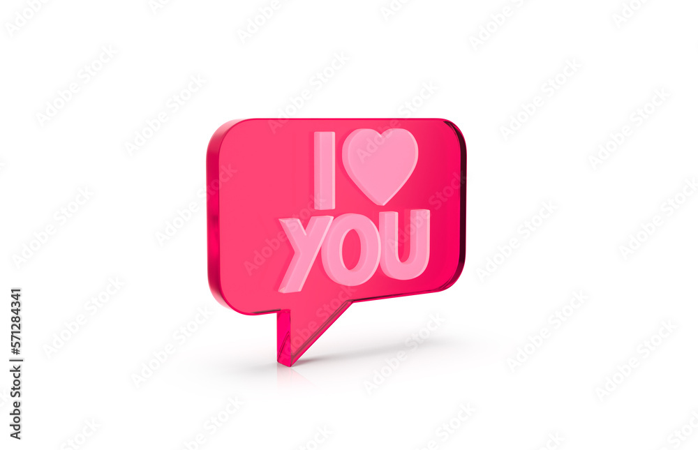 3d render of speech bubble with phrase I Love You with a heart on white background 3d render of speech bubble with phrase I Love You with a heart on white background