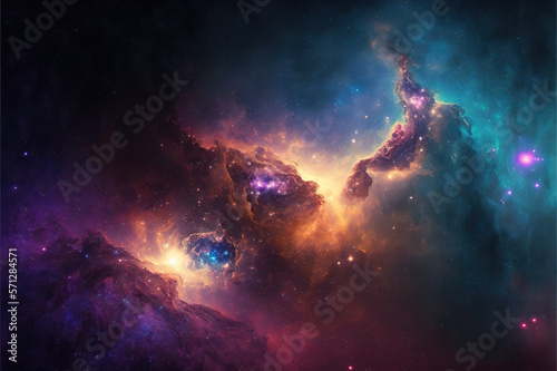 Nebula and galaxies in space. Abstract cosmos background. Generative Ai