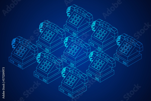 Old retro landline telephone. Wireframe vector