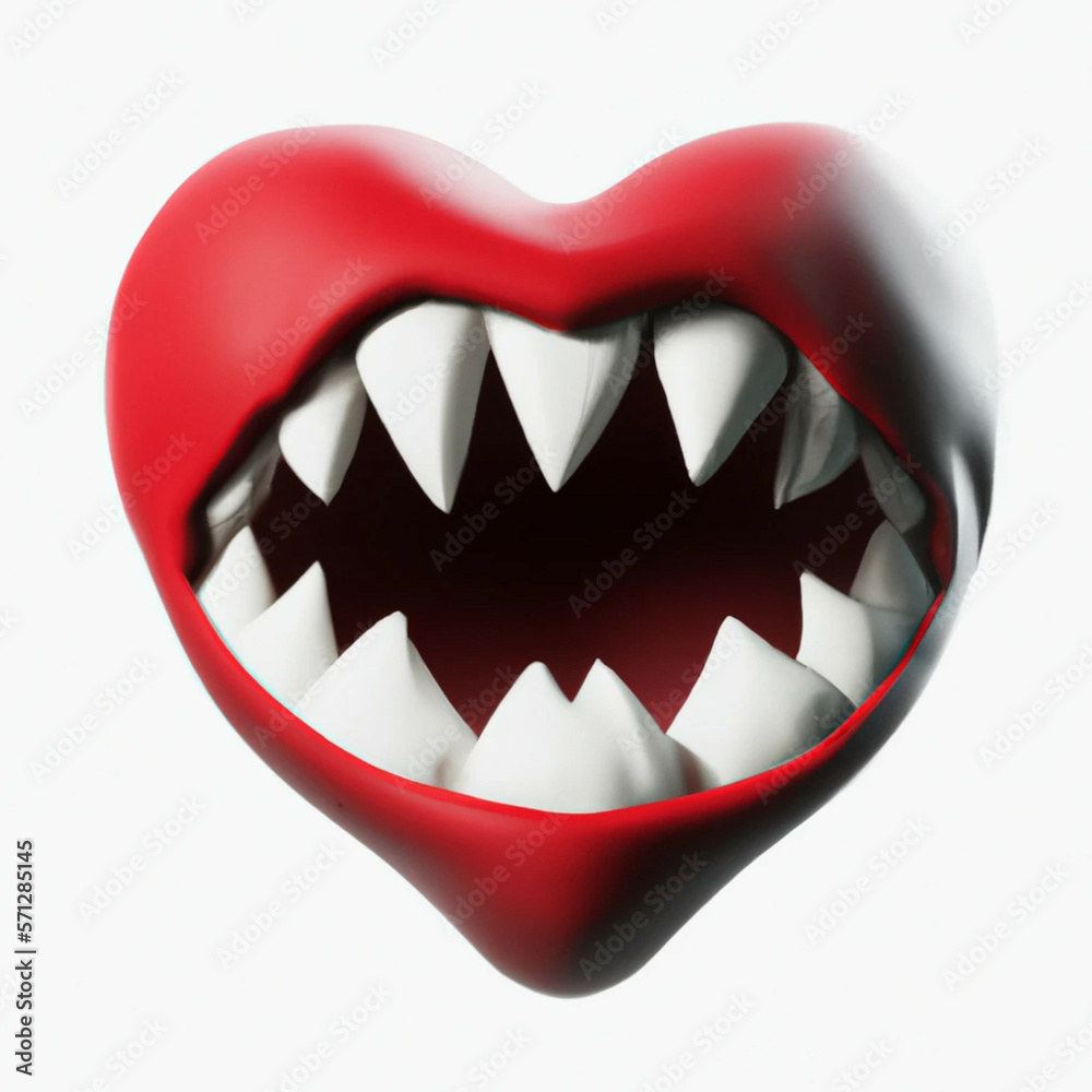 Naklejka premium Heart with fangs generated AI