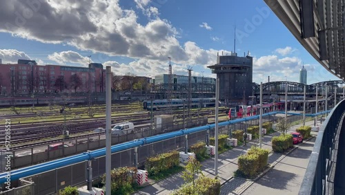 Hauptbahnhof railway station on sunny day in Munich city, Germany. European trip transportation concept