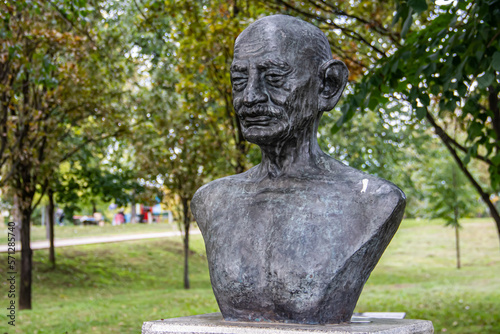 Statue of Mahatma Gandhy, creator of non-violence resistance global movement, placed in public park in Belgrade, Serbia