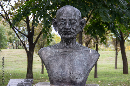 Monument of Mahatma Gandhi, creator of non violent resistance, placed in public park in Belgrade, Serbia