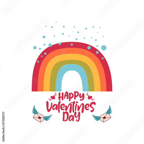 Vector illustration. Hand drawn elegant modern brush lettering of Happy Valentines Day on hearts background. Vector illustration.
