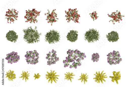Fotografering Set of flowers and shrubs, 3D rendering