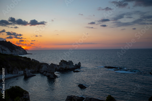 Colorful daytime long exposure and abstract panoramic view Agva Kilimli Bay, natural rock formations, Sile, Black Sea Region, Turkey. photo