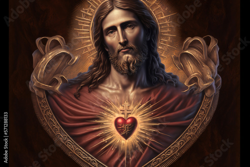 Fotografering The Sacred Heart of Jesus: The depiction of Jesus' love for humanity through his
