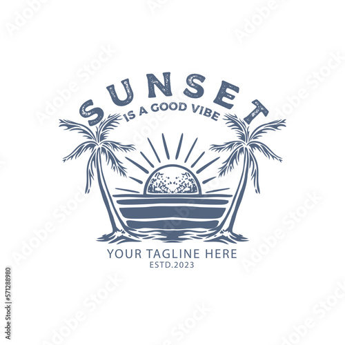 summer vacation poster sunset good vibe holiday relax sun go home palm trees waves surf surfboards