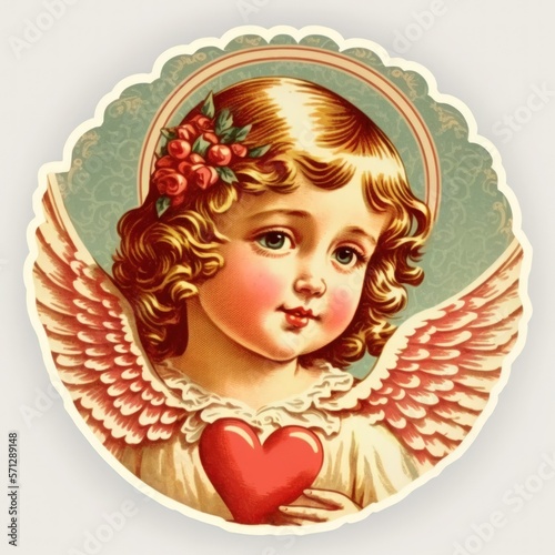 Vintage style angel sticker. Created using generative AI and image editing software.