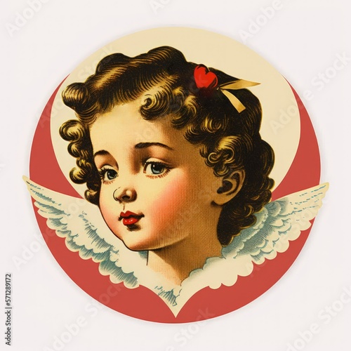 Vintage style angel sticker. Created using generative AI and image editing software.