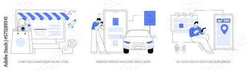 Online store pickup service abstract concept vector illustrations.