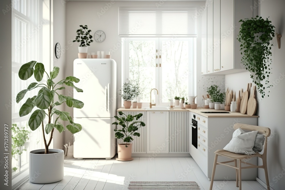 Light kitchen in daylight, simple, minimalist Scandinavian interior ...