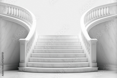 White marble classic staircase. Generative ai illustration photo