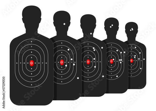 Targets for training shooting. Silhouettes in the form of a person for learning to shoot weapons. Vector illustration