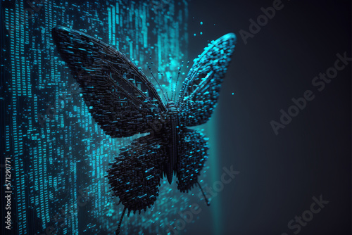 Learning 3D animation and programming. The concept of animator design and 3D modeling programming. Cyber Butterfly. Banner of online training. Generative AI