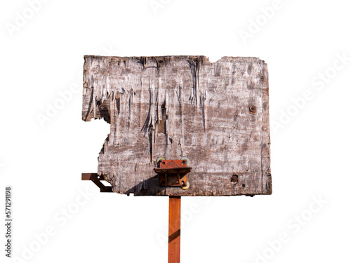 Heavy wearied and damaged wooden plank basketball backboard front zombie apocalypse view isolated