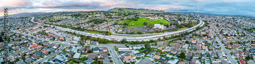 San leandro Bay Area. Sunset Drone Panorama.