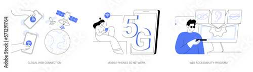 Global network communication abstract concept vector illustrations.