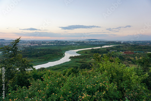 View of Bahir Dar in Ethiopia with blue nile in foreground